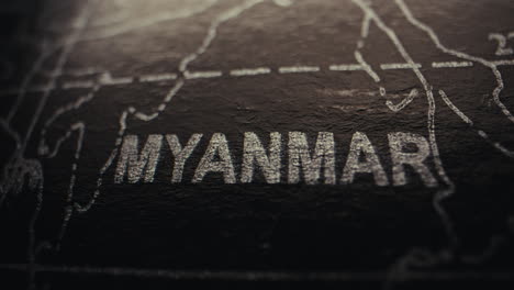 close-up of myanmar on a world map