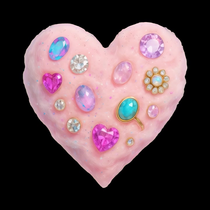 Argilla Rosa a Forma di Cuore Decorata con Gemme Colorate