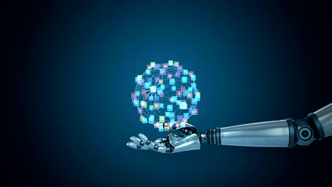 mano robótica que presenta iconos generados digitalmente