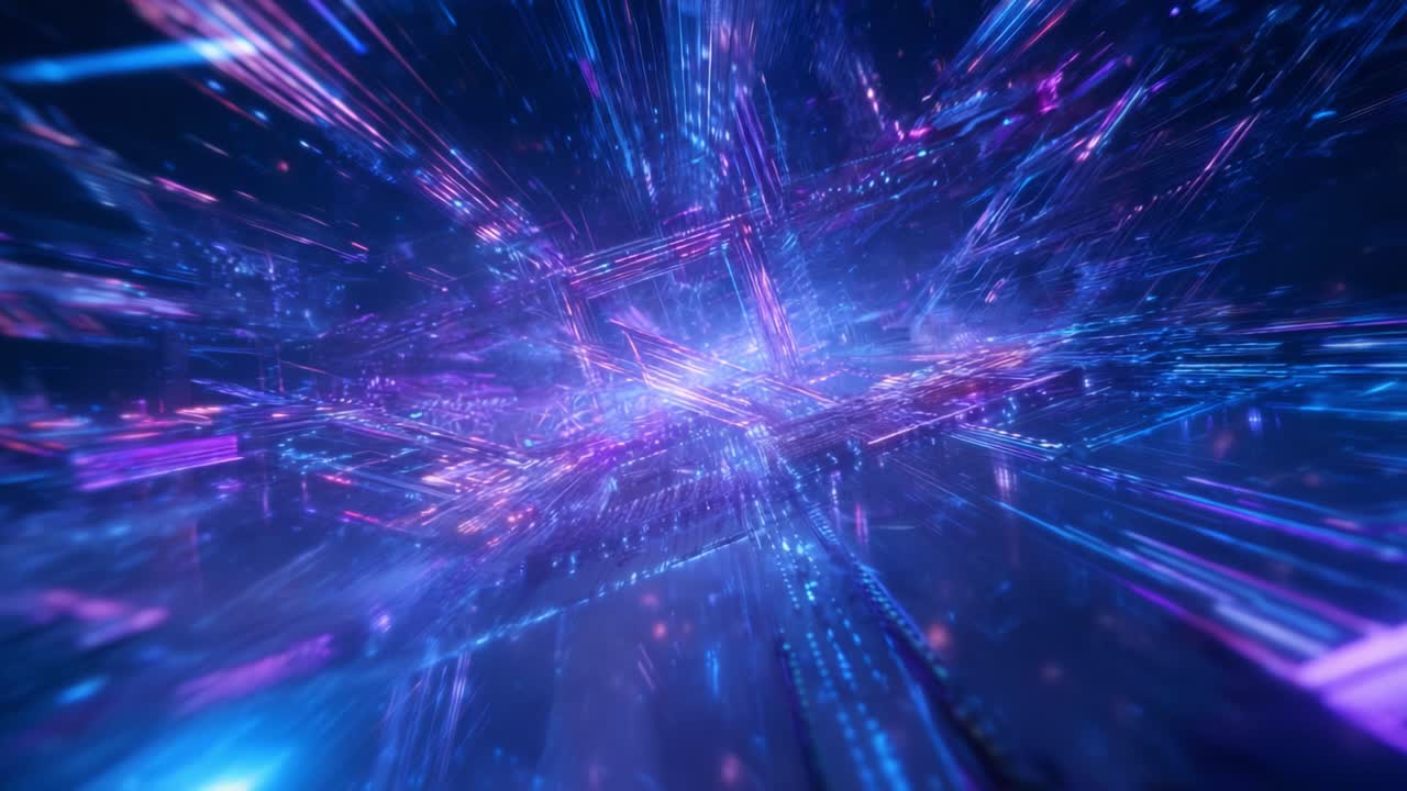 A Vibrant Journey Through a Futuristic Digital Landscape, Exploding with Colorful Light Trails, Deep Space Elements, and a Sense of Motion and Energy in Every Frame