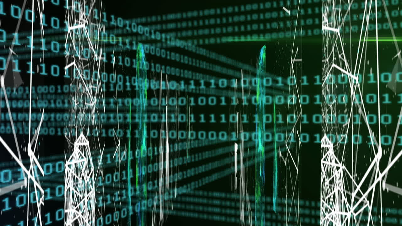 Animation of data processing and networks of connections over binary coding