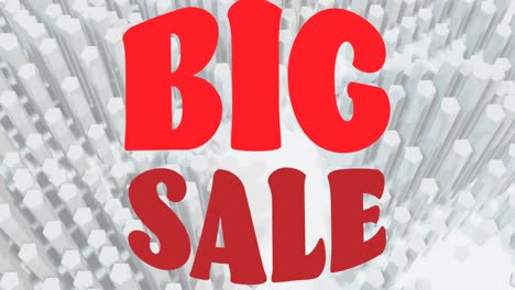 animation of big sale text in red letters on 3d white pulsating background