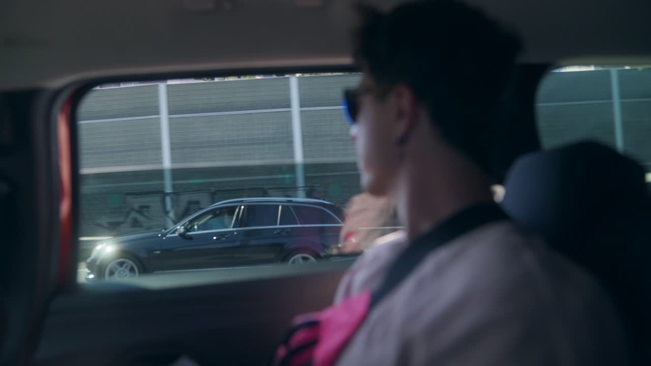 Passenger's View from Car Window on Highway