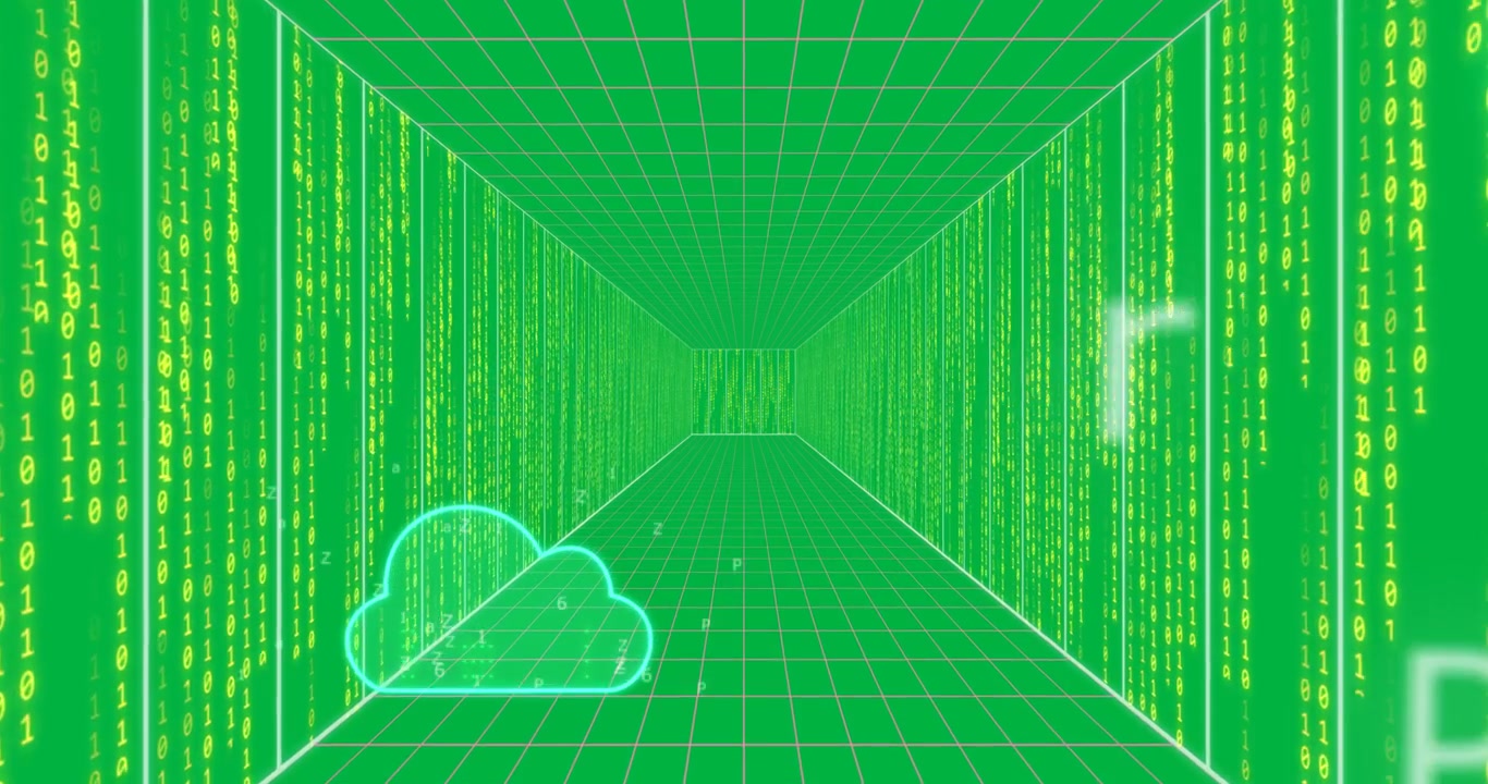 Animation of data processing with icons and lines on transparent background
