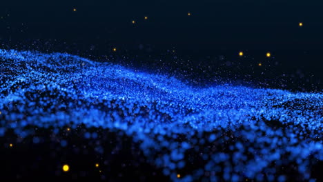 animation of glowing light spots moving over blue mesh on black background