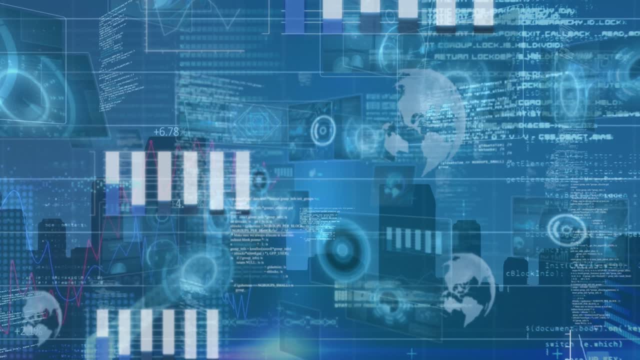 파란색 배경 위의 데이터 처리 애니메이션