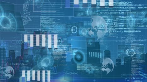 animación del procesamiento de datos sobre un fondo azul