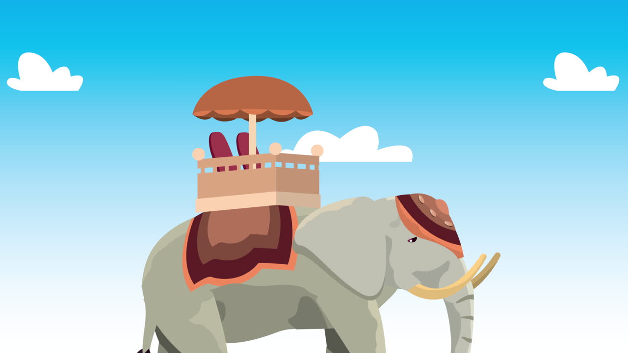 animación de celebración de la india con elefante y arco