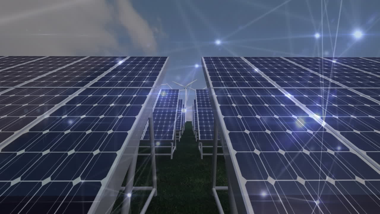 태양 전지 패널을 통한 연결 네트워크의 애니메이션