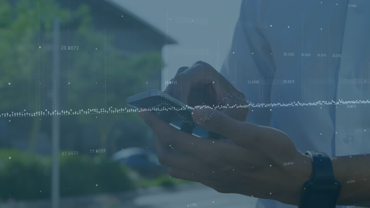 animazione dell'elaborazione dei dati sull'uomo utilizzando lo smartphone