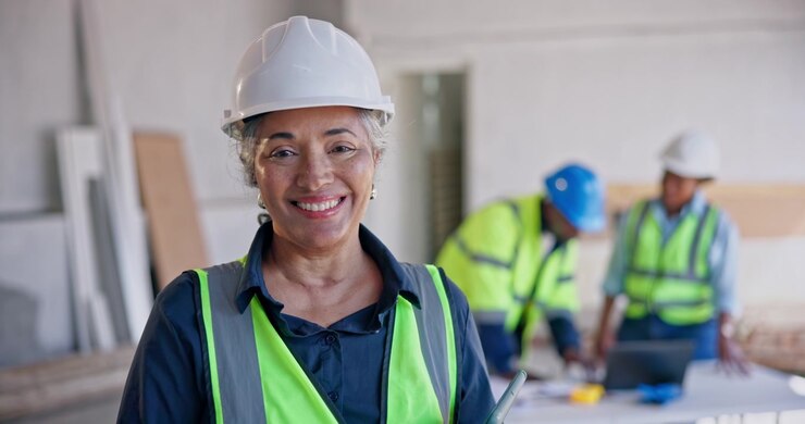 Smiling Female Construction Manager at Building Site
