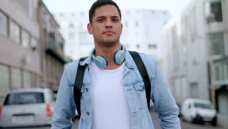 young man walk street in city