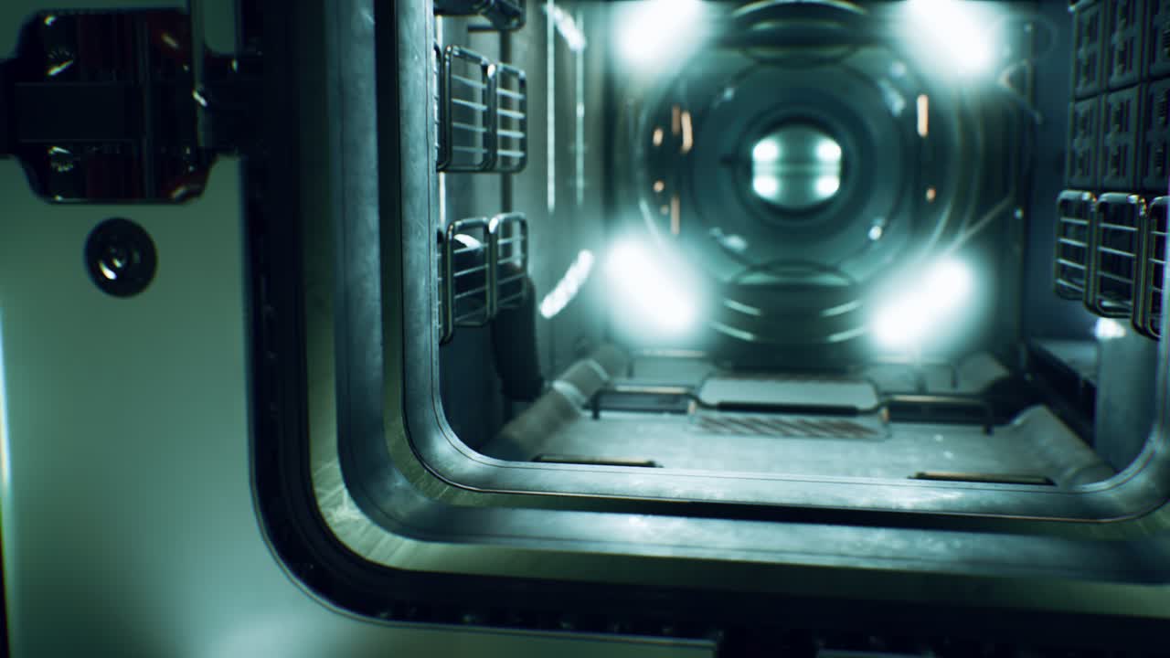 어두운 우주선 미래적인 인테리어