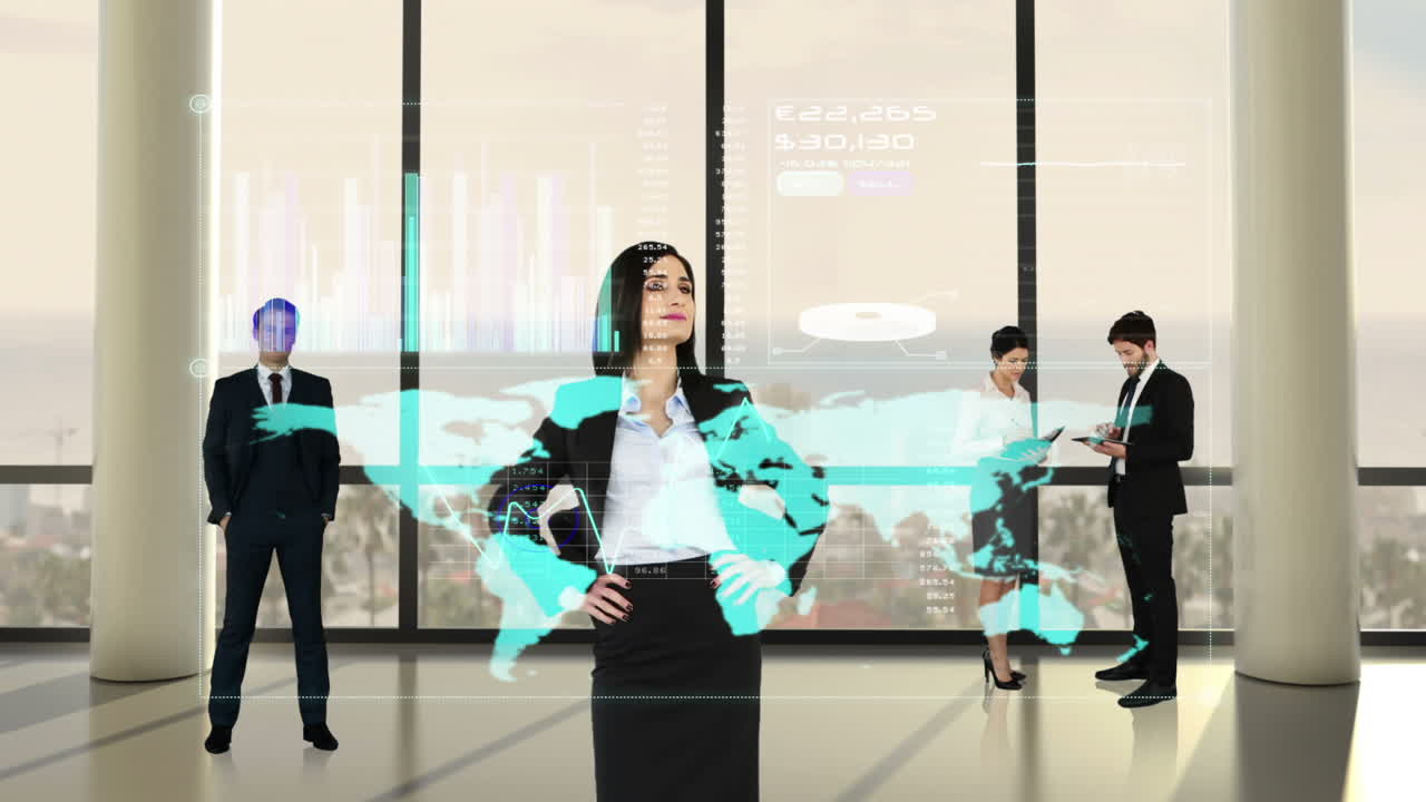 기술 인터페이스를 보는 사업가들의 애니메이션