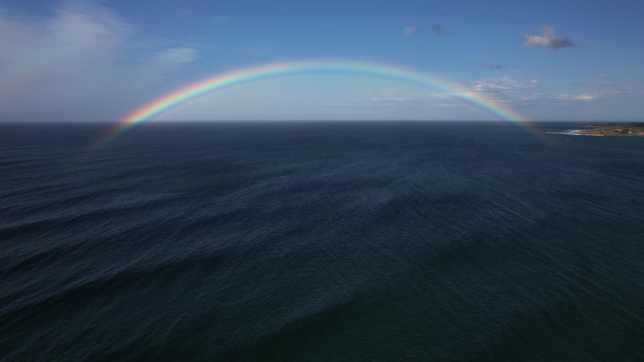 Rainbow Over Ocean, Bay Of Fires In Tasmania, Australia - Drone Shot