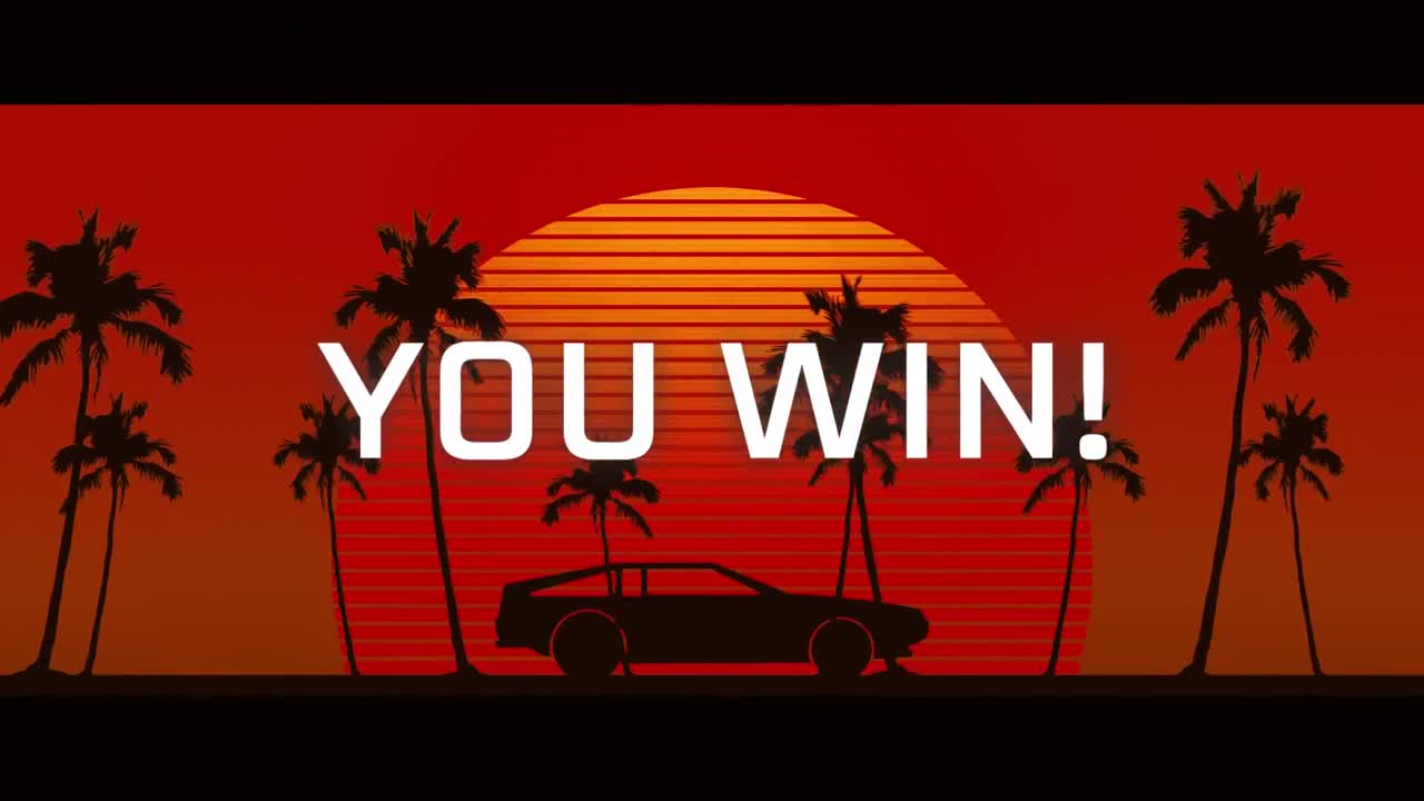 해가 지는 동안 자동차를 타고 문자를 이기는 애니메이션