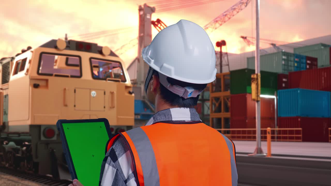 Engineer Inspecting Rail Cargo at Port