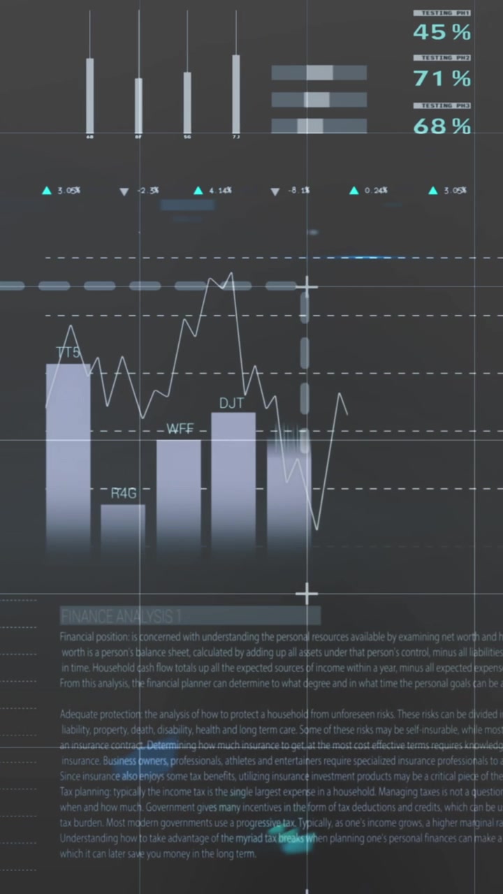 Animazione di elaborazione di dati statistici su rete a griglia su sfondo grigio