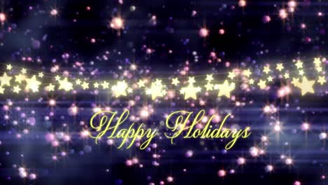 Animation-of-happy-holidays-text-over-stars-and-light-spots-on-black-background