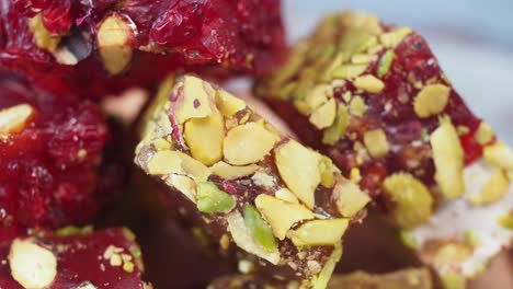 close-up of traditional turkish delight with pistachios and cranberries