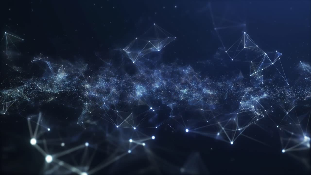 Abstract Digital Network of Glowing Particles and Connecting Lines