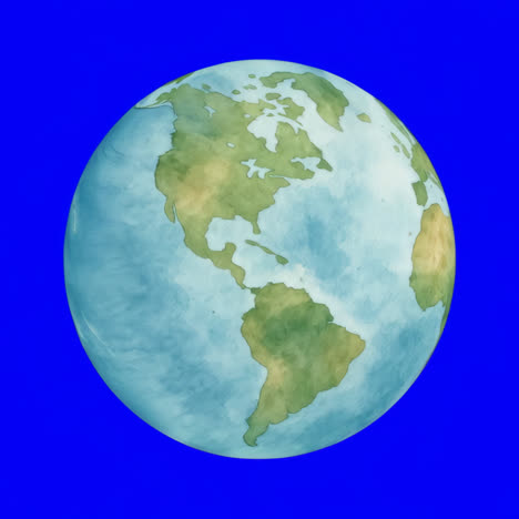 watercolor earth illustration globe animation isolated asset, transparent 4k video, alpha channel