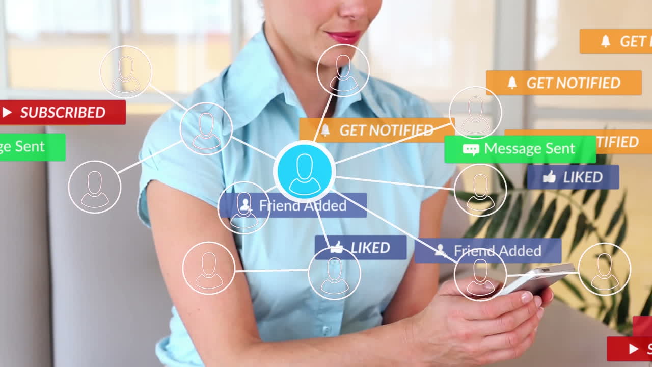 白人女性に関するアイコンとの接続ネットワークのアニメーション