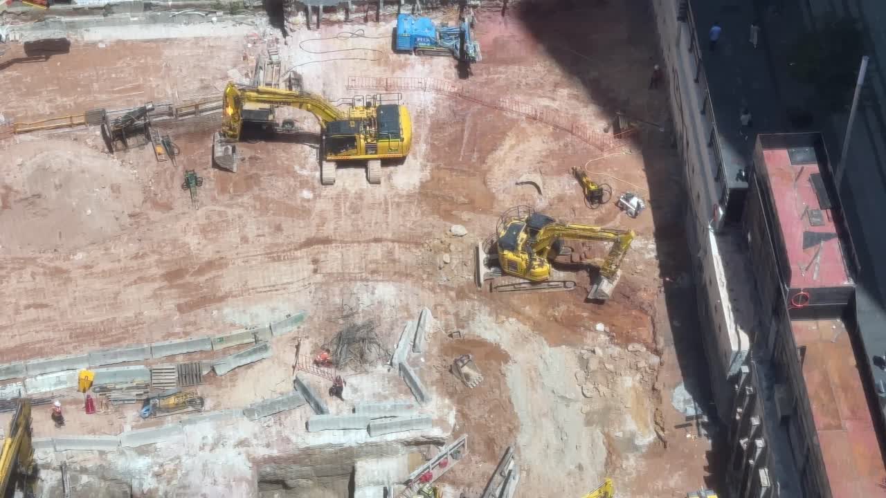 Sydney Metro aerial building construction site diggers Hunter St NSW Australia