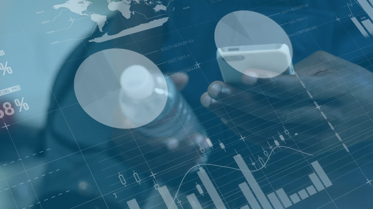 스마트폰을 사용하는 아프리카계 미국인 남성에 대한 데이터 처리 애니메이션