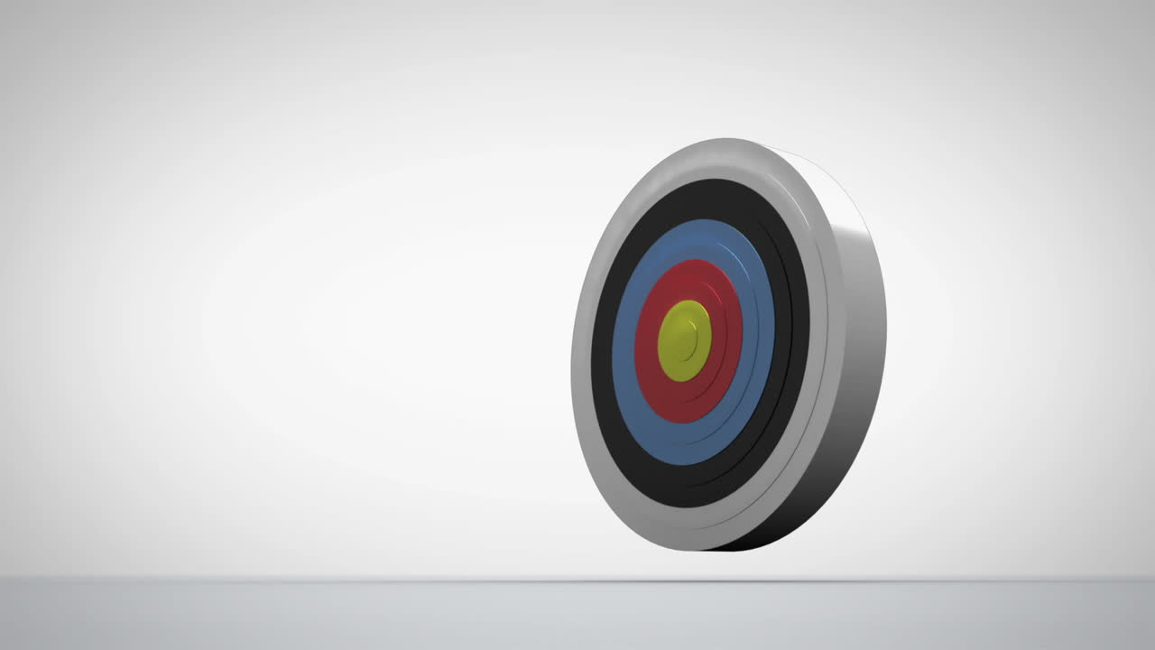 화살표가 다트 보드를 향해 날아와 표적에 부힌다