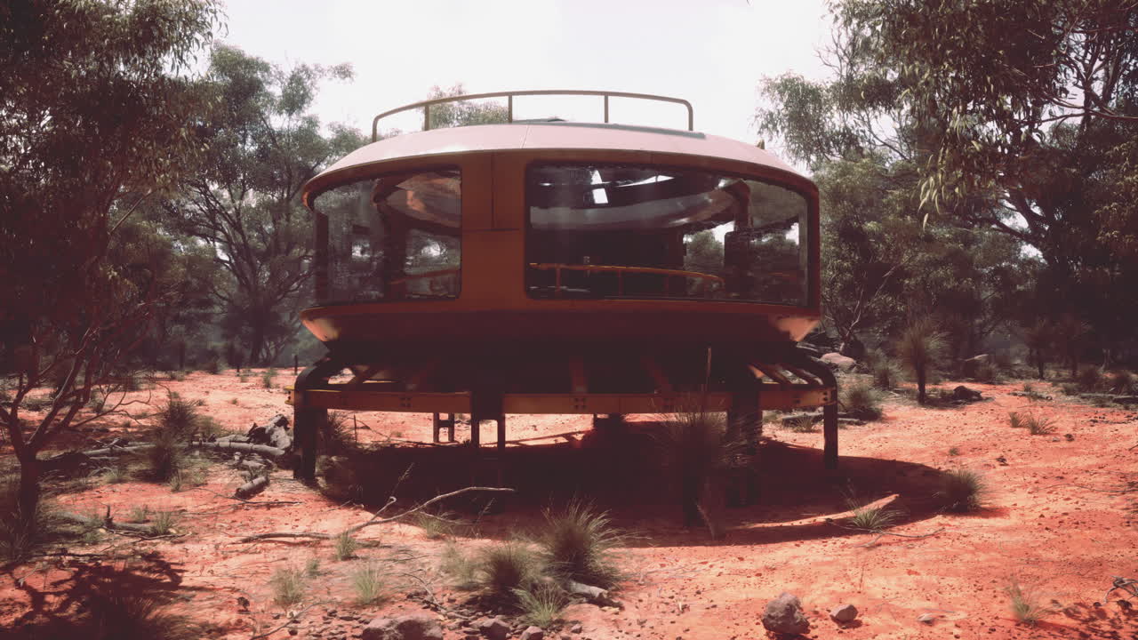 заброшенный нло в пустынном лесу.