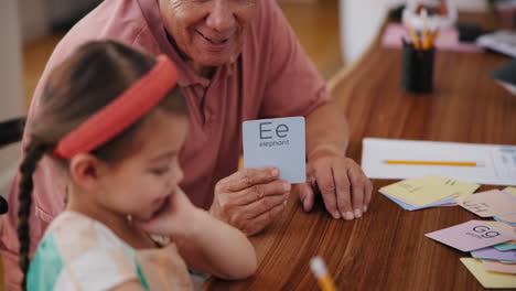 hands, card and a man teaching a child