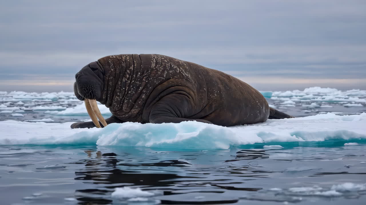 Walrus resting on ice floe in the Arctic