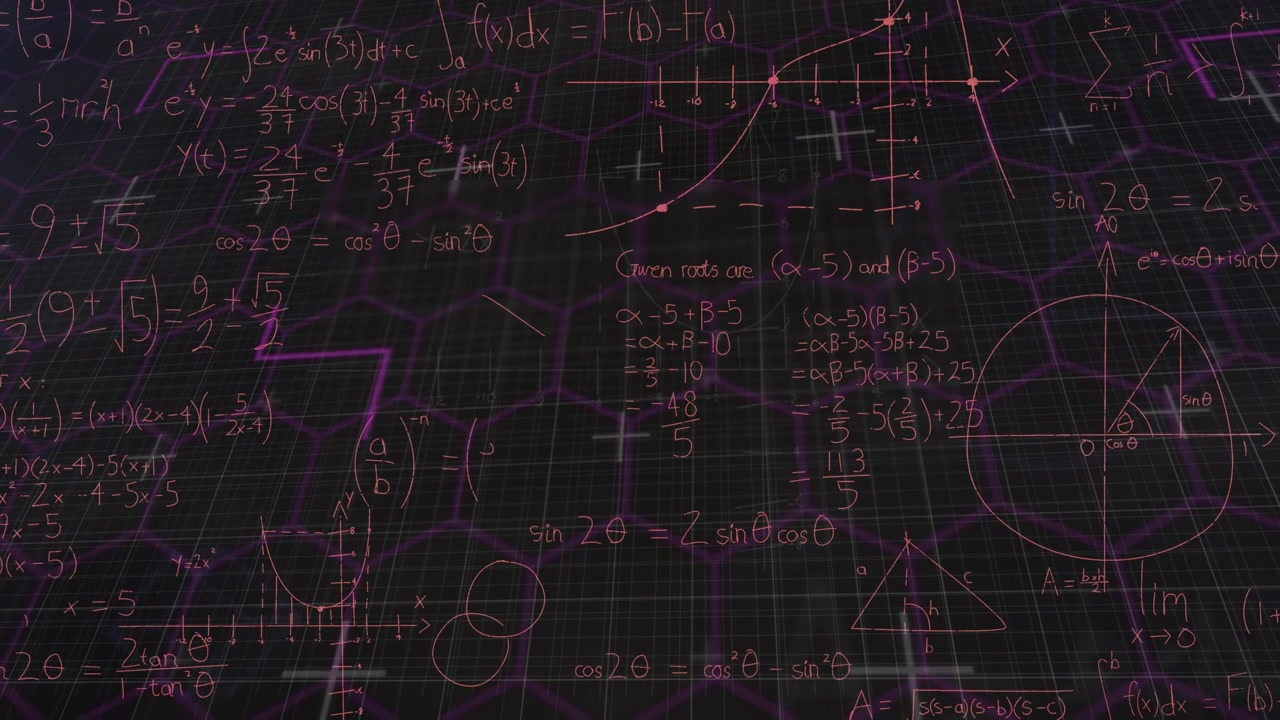 Opening on hexagon grid, plus-X markers guiding formulas plotting curves and visualizing solutions