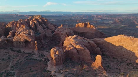 Sandstone-Rocks-In-Arches-National-Park,-Utah,-United-States---aerial-drone-shot