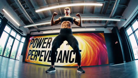 woman posing in gym showing fitness and perseverance