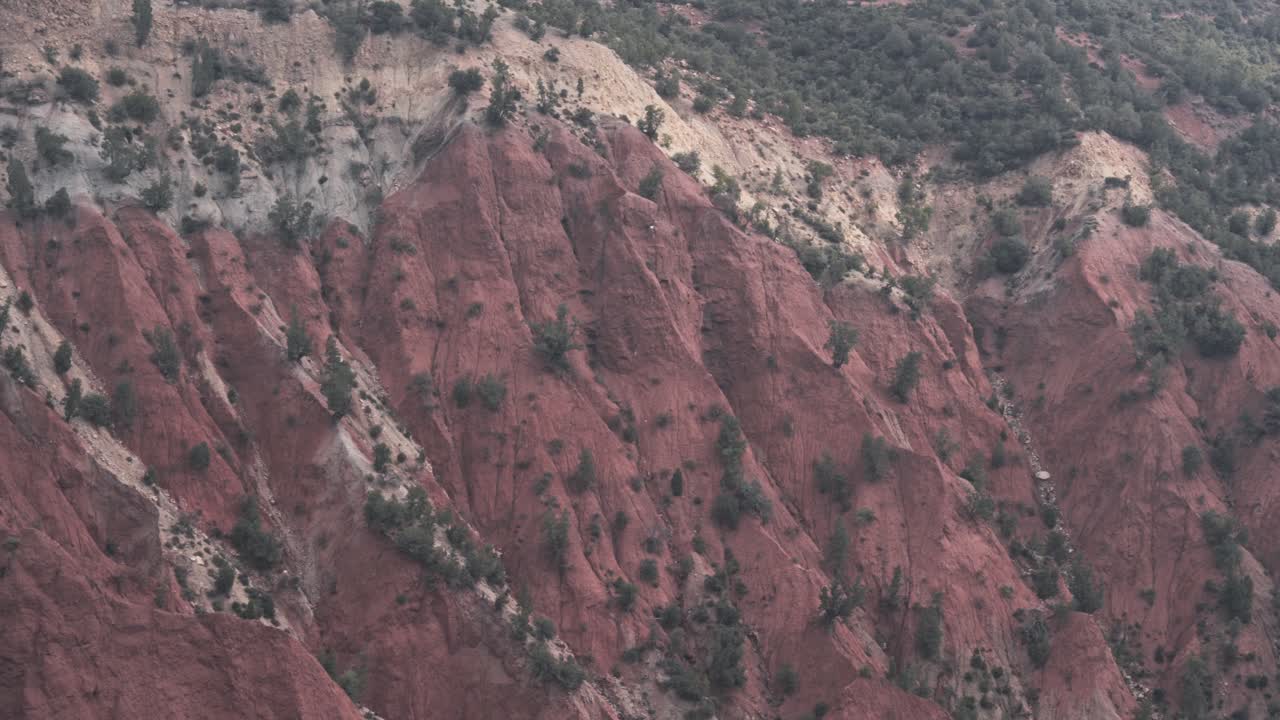 majestuosa ladera de piedra arenisca con árboles en crecimiento en marruecos, vista de mano