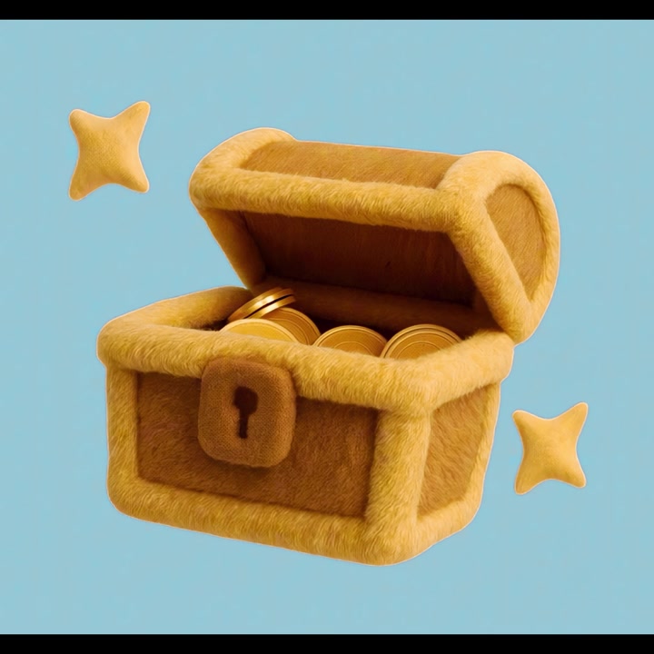 Baú de Tesouro Animado em 3D Cheio de Moedas de Ouro