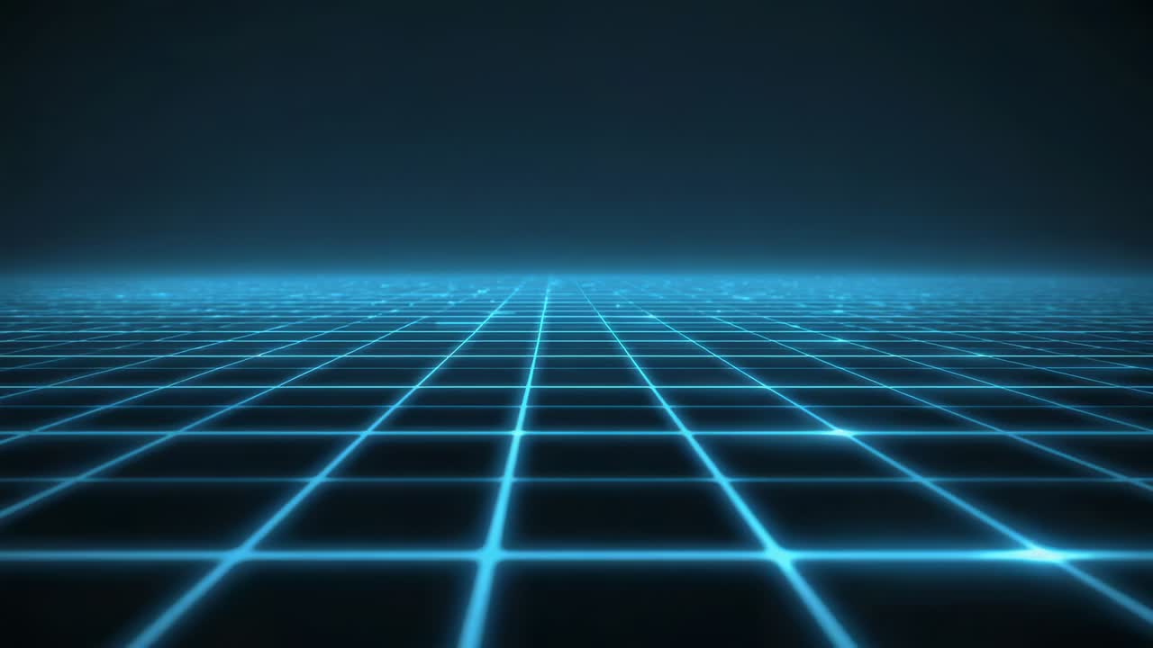 Playback starting pulsing cyan grid plane shifting forward in virtual void, suggesting depth