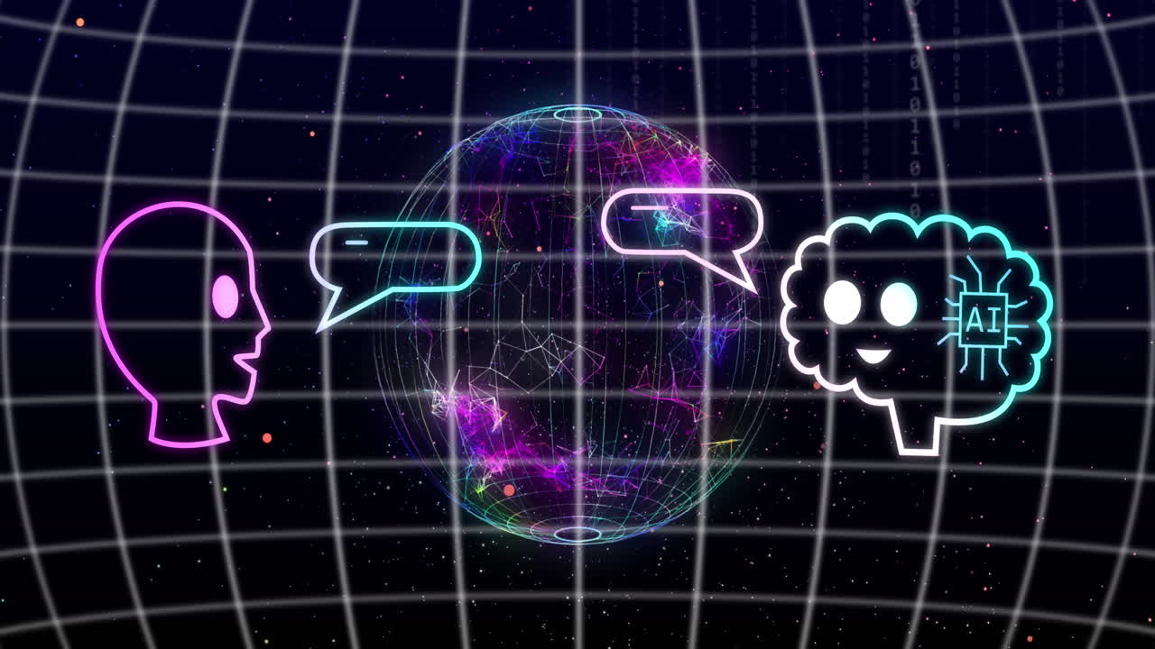 지구와 어두운 배경에 대한 데이터 처리의 애니메이션