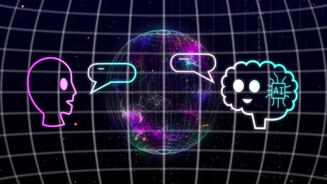 animación del procesamiento de datos sobre el globo y el fondo oscuro