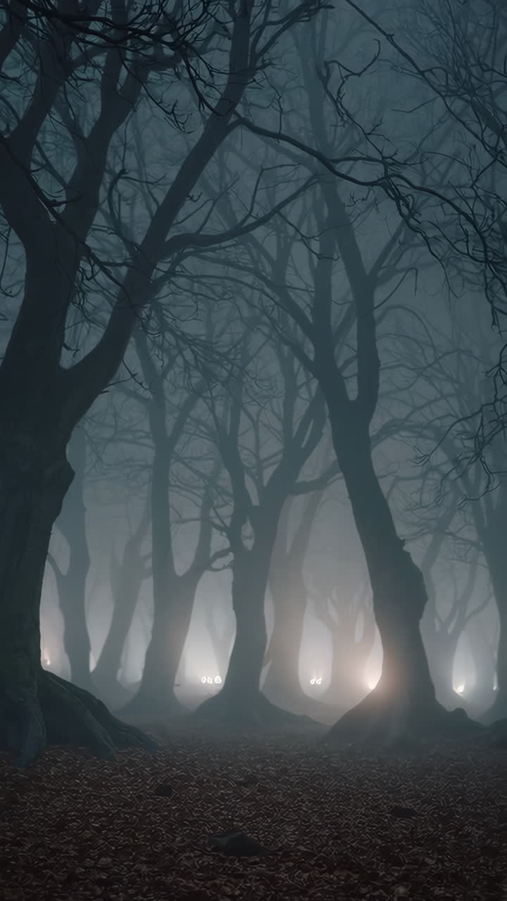 Misty Forest with Eerie Glowing Lights