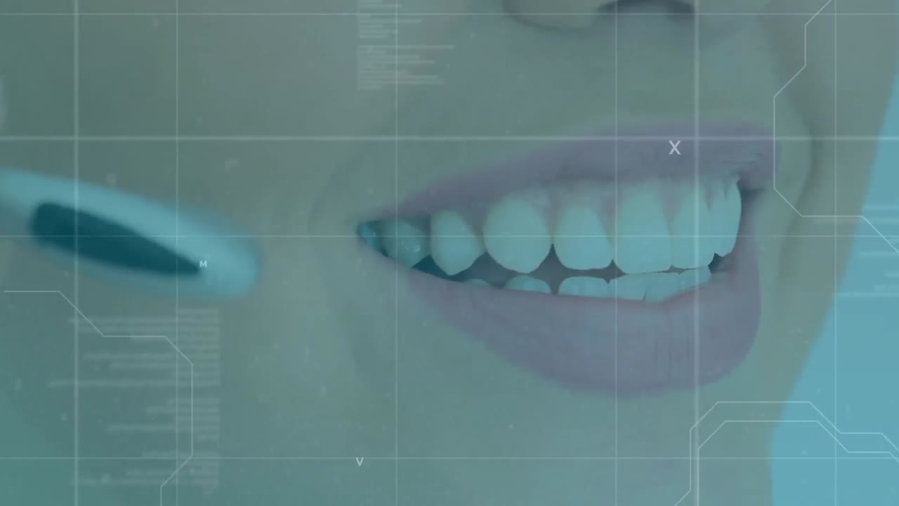 animación de una mujer caucásica con auriculares sobre estadísticas y grabación de datos