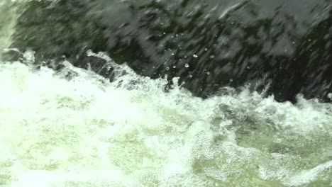 Fresh flowing water brook with water drops in the nature with a stone in the background slow motion close up shot