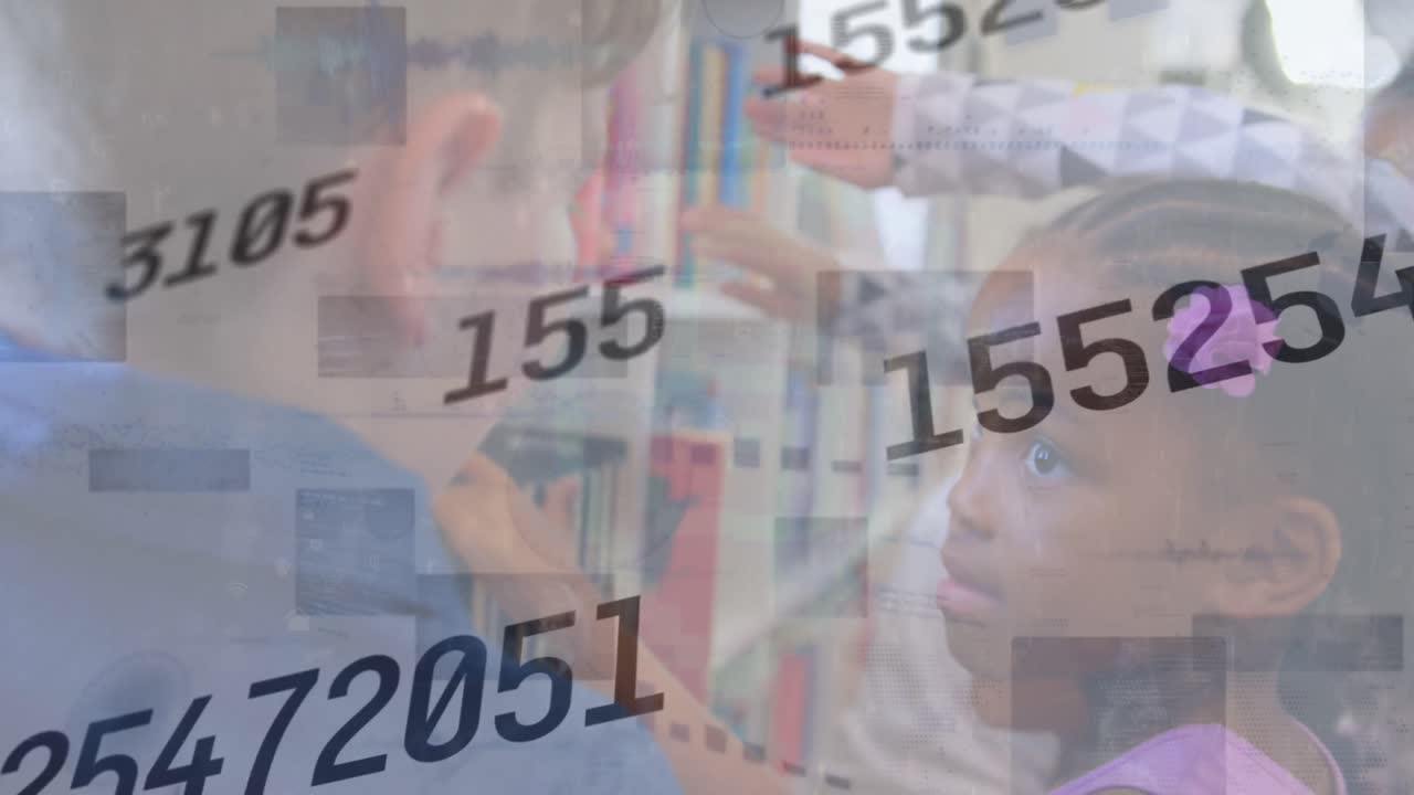 animación del procesamiento de datos sobre diversos escolares en la biblioteca