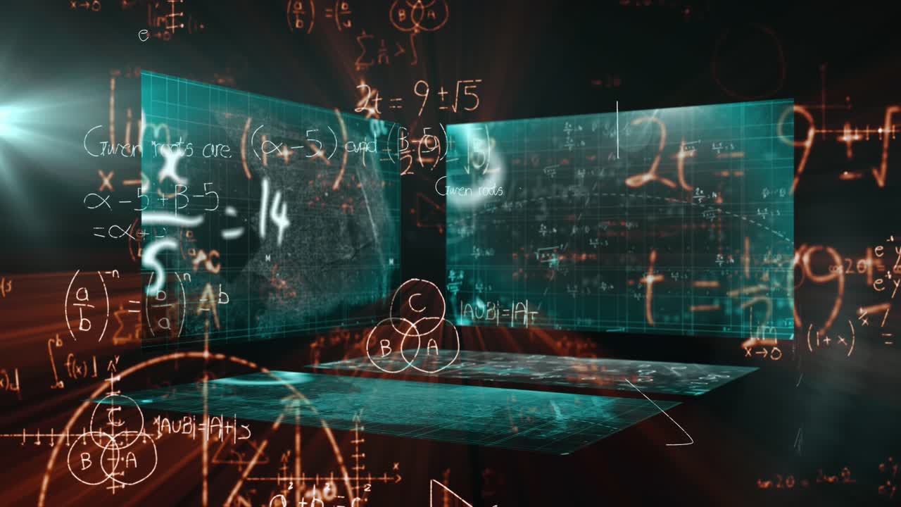 Animazione di equazioni matematiche su sfondo nero