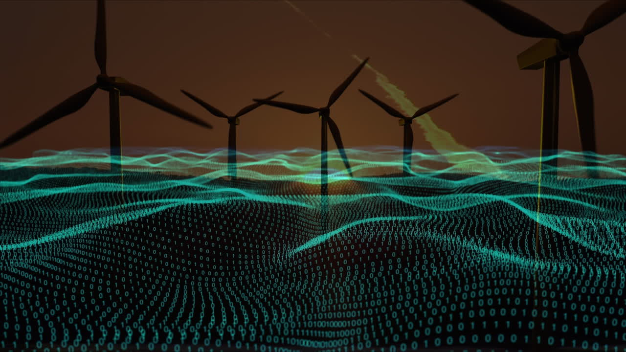 Animation of data processing over wind turbines