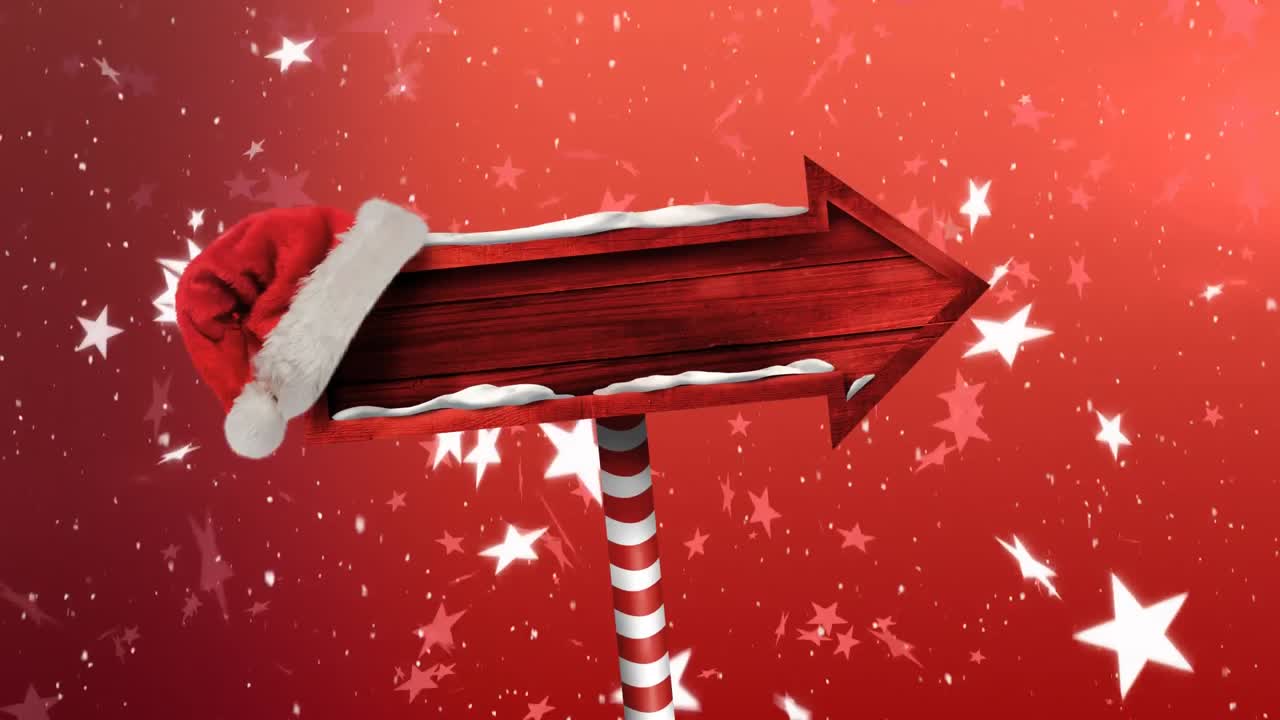 nieve cayendo y cartel de madera