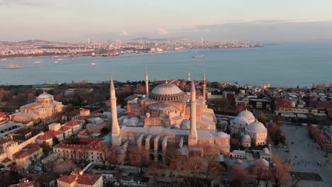 drone shots of istanbul hagia sophia museum at sunrise. hagia sophia mosque