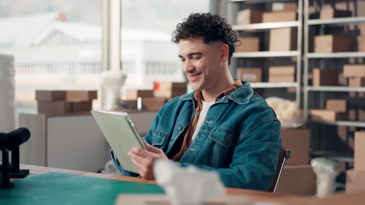 Man using tablet in warehouse
